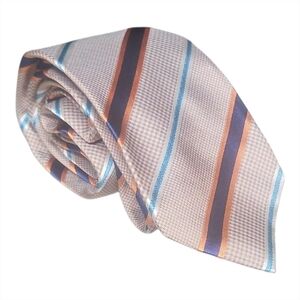DOLCEPUNTA | ​11-Fold Silk Tie - Rare Handmade Luxury Orange Blue Striped
